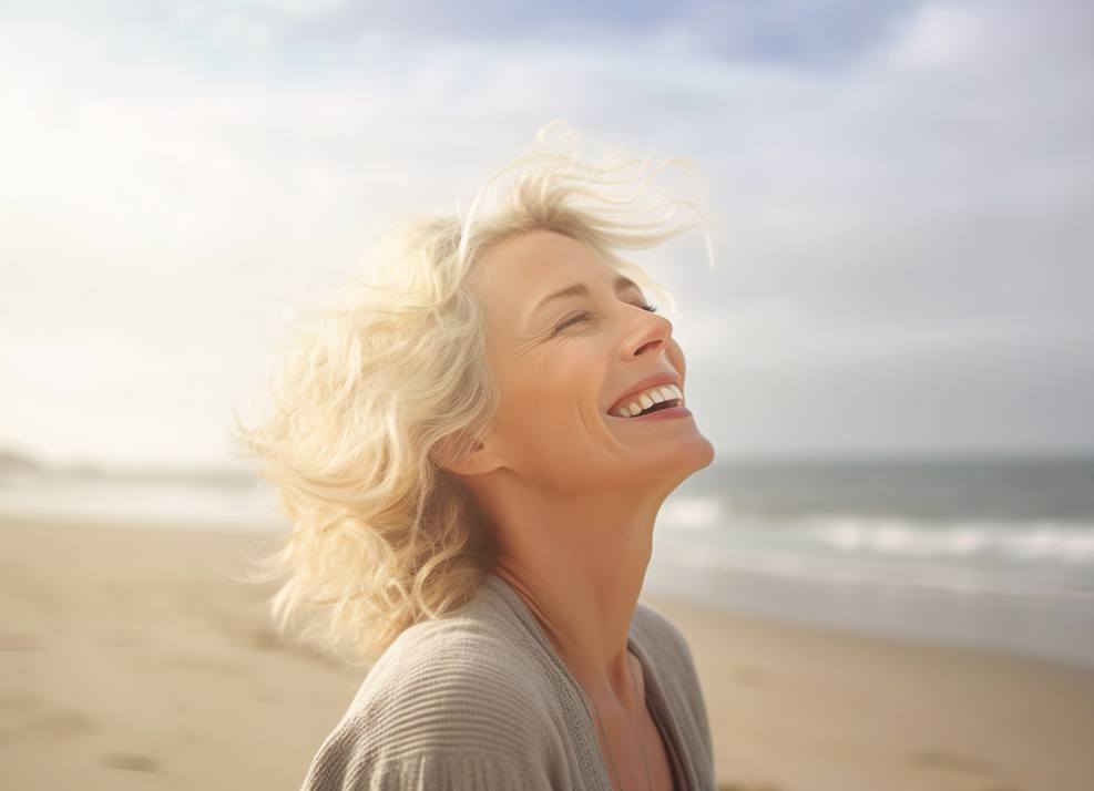 Smiling, mature woman with her face to the sun