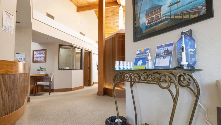 Electric toothbrush display and hand sanitizer in the reception area