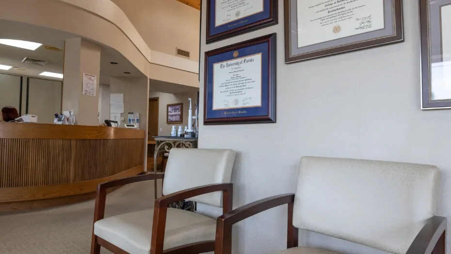 Two chairs in the dental office waiting area